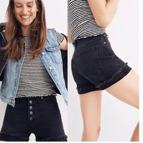 Madewell Distressed High-Rise Denim Boy Shorts Button Fly - Picture 1 of 14